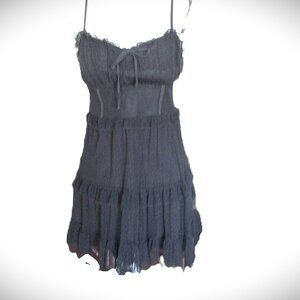 Size M 60s Style Black Mini Dress Overlay Frills Bra Cups Adjustable Straps